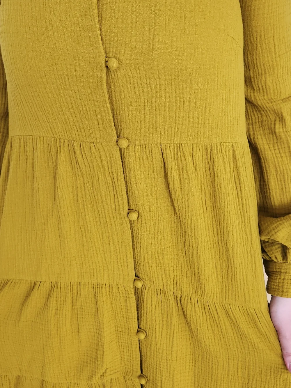Tiered Button-Front Midi Dress in Mustard
